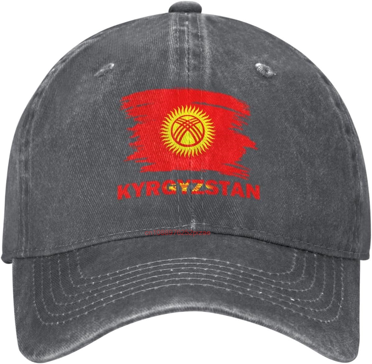 Dad Hat Cotton - Vintage Kırgızistan Bayrağı Şık Yıkanmış Denim